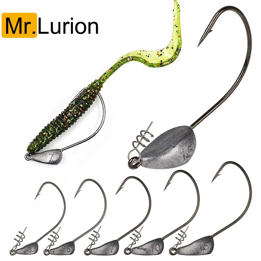 Mrlurion 3.5g 5g 7g 10g 15g 21g jig head fishing hook tackle for soft worm lure bait , with spin lock pin spinner lure hook