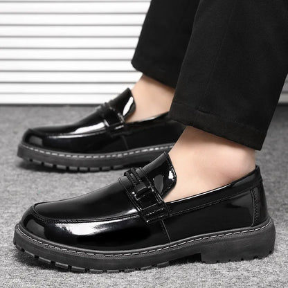 Men's Patent Leather Platform Slip On Loafers Dress Shoes