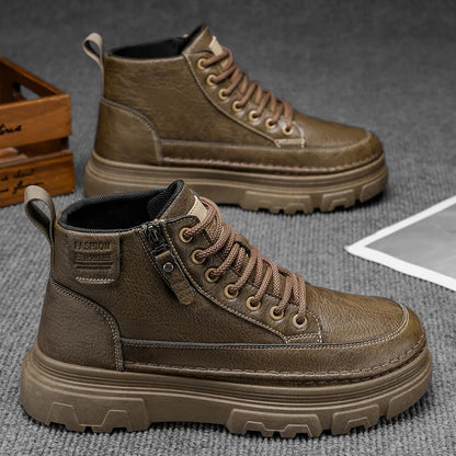 Men's Waterproof Leather Ankle Boots Mid Top Casual Outdoor Hiking