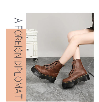 Men's Leather Boots Waterproof Ankle Outdoor Work Motorcycle