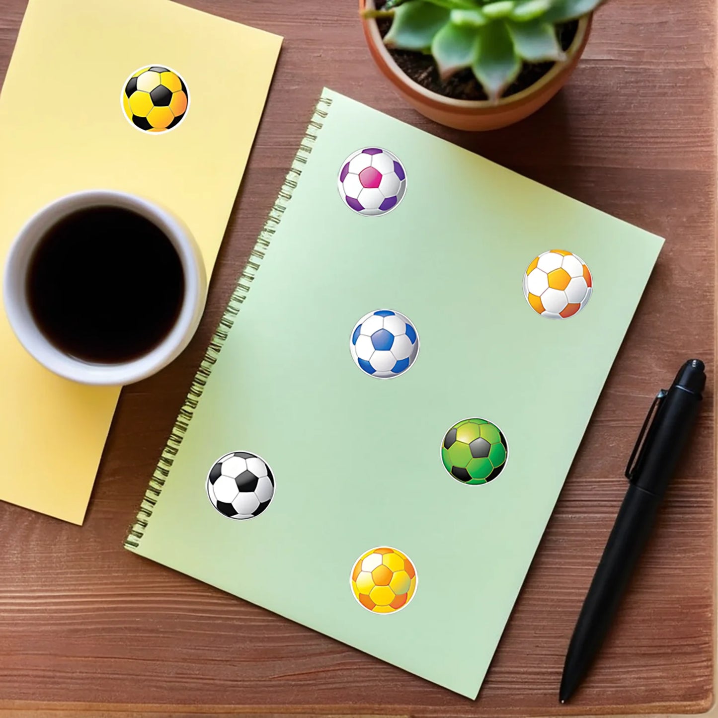500Pcs/Roll Colorful Footballs Soccers Sport Stickers 2.5cm/1.0'' 16 Designs Decals Diy Adorn Gifts for Various Packaging