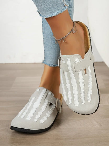 Womens Skeleton Print Slip On Sandals With Buckle Strap Closed Toe