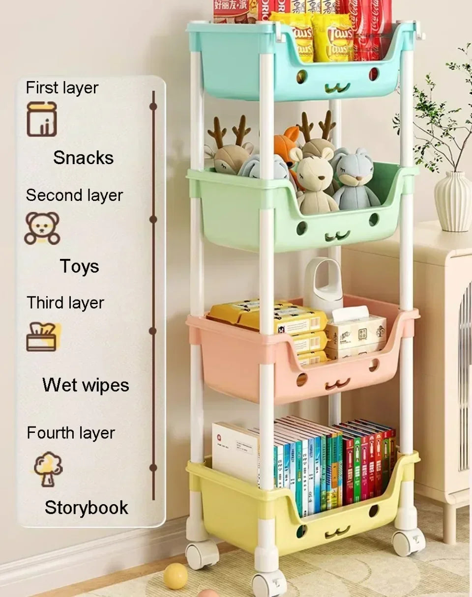 Macaron Storage Handcart Snack Storage Rack Movable Household Large Capacity Wheeled Kitchen Rolling Rack Children Storage Rack