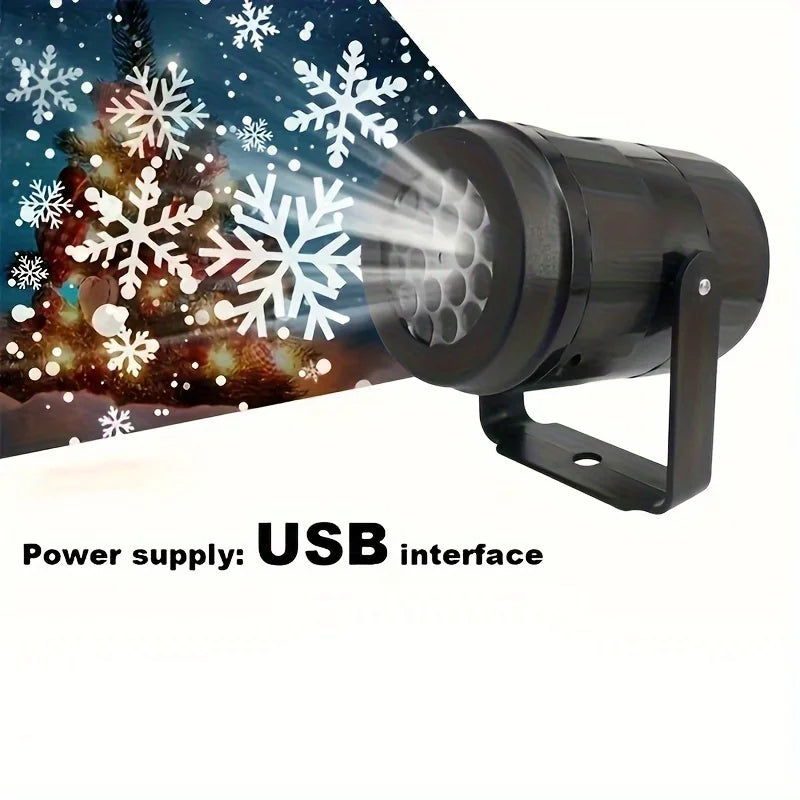 LED Snowflake Projection Light – USB Powered Rotating Winter Effect Decor