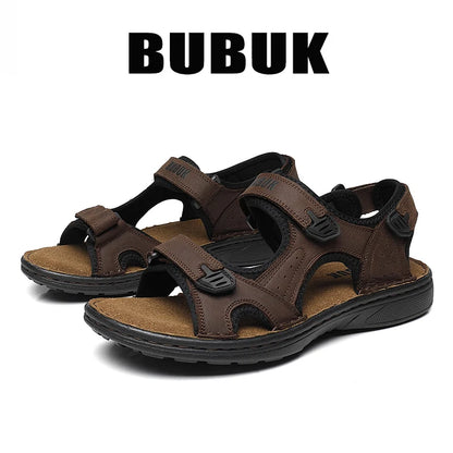 First-Layer Cowhide Men Open-Toe Sandals Non-Slip Outdoor Casual Shoes