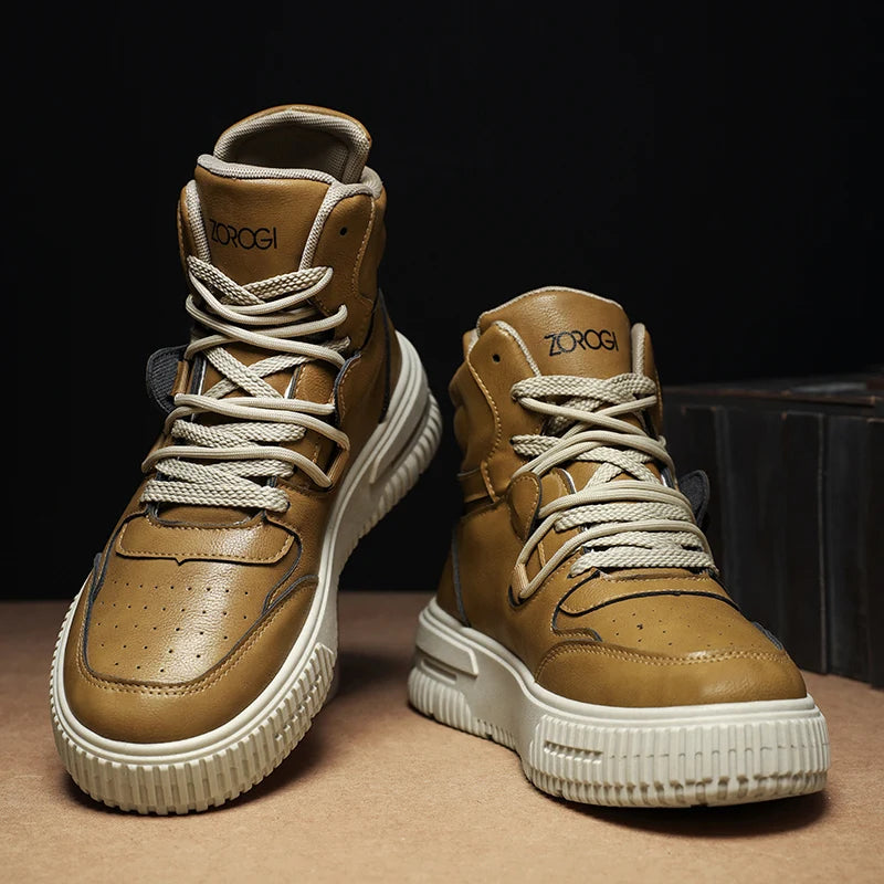 Leather Ankle Boots For Men Lace Up Non Slip Sole Winter Boots