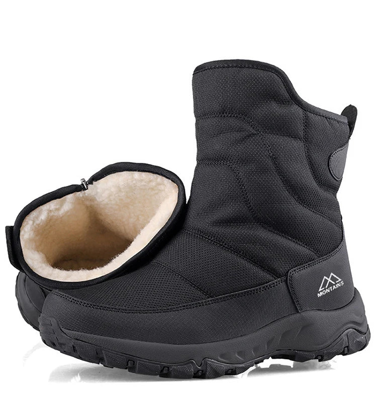 Winter New Thick Short Tube Cotton Boots Anti Slip Casual Men Snow Boots Plush Outdoor Hiking Shoes