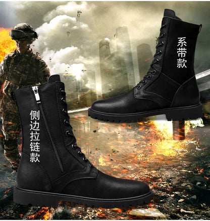 Men's Leather Motorcycle Boots Mid-Calf With Plush Lining