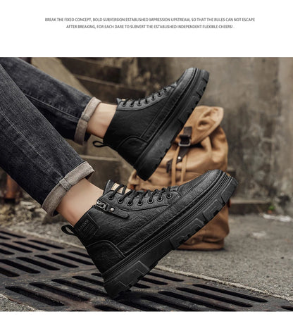 Men's Waterproof Leather Ankle Boots Mid Top Casual Outdoor Hiking