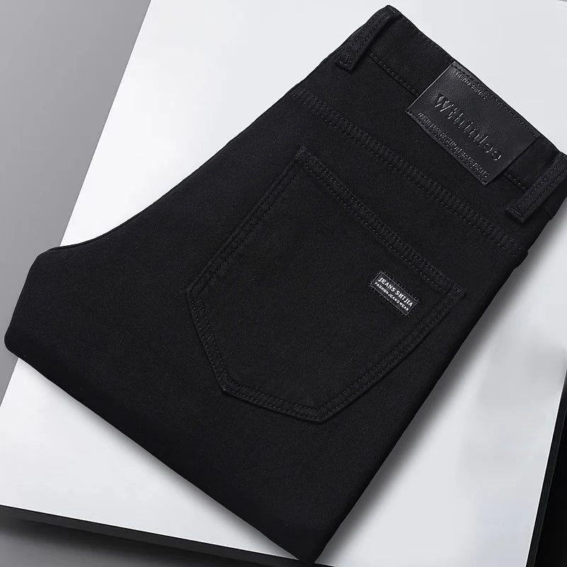 Men's Jeans Casual Straight Stretch Denim Blue Black