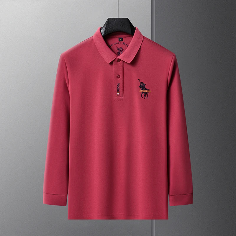 Popular Men's Spring and Autumn Horse Logo Trendy Brand Temperament Fashionable Outdoor Sports Top Long Sleeved Polo Shirt