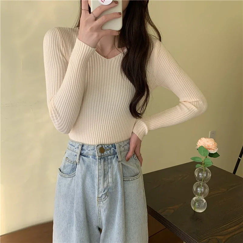 Casual Long Sleeve Knitted Pullover 2026 Autumn Winter Women Sweaters Femme Basic Solid Jersey Tops Fashion Clothes