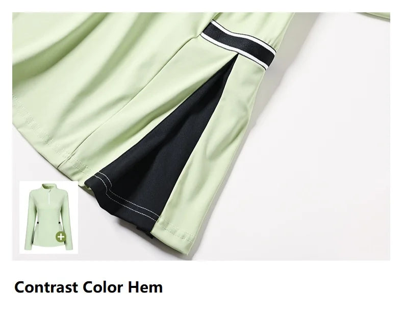 2025 New Golf Shirt Women Long Sleeve Zipper Collar T-Shirt Ladies Slim Pleated Golf Tops Breathable Casual Tennis Sportswear