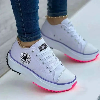 Womens Canvas Sneakers Lace Up Casual Shoes Low Heel