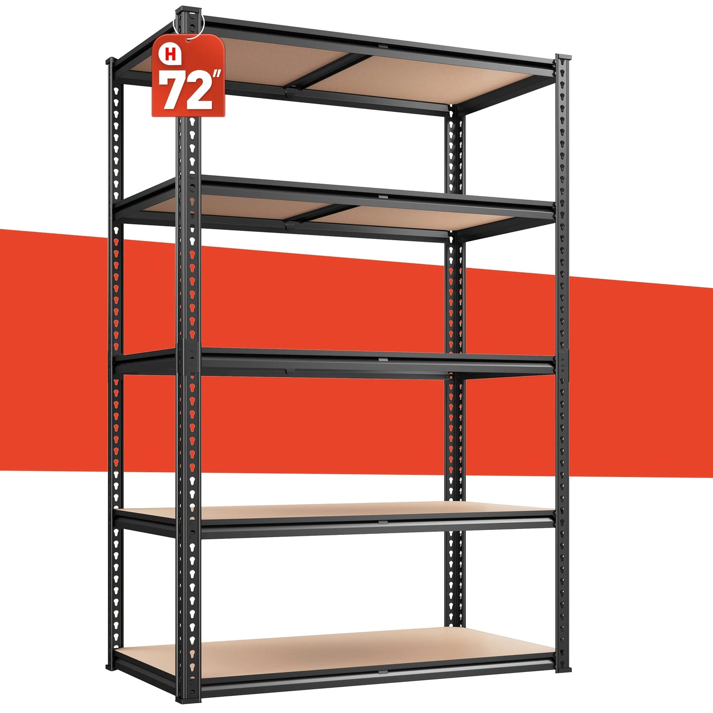 5-Tier Heavy Duty Shelving Unit 2000LBS Capacity - 72"W x 36"D x 16"H Industrial Storage Rack, Matte Black Garage Shelves