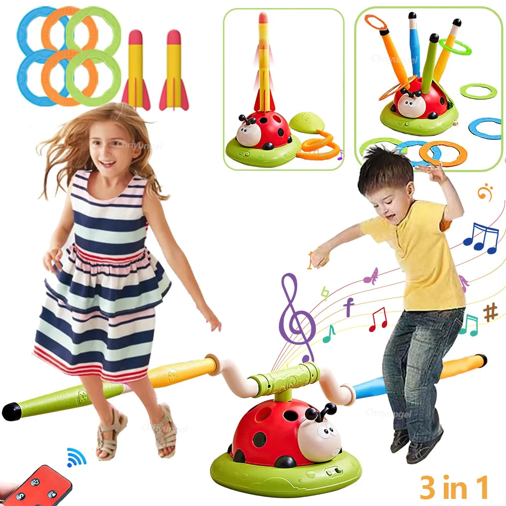 Musical Jump Sports Toys Toss Ring Game Toy and Rocket Launcher for Kids Ladybug Multifunction Outdoor Machine Gifts