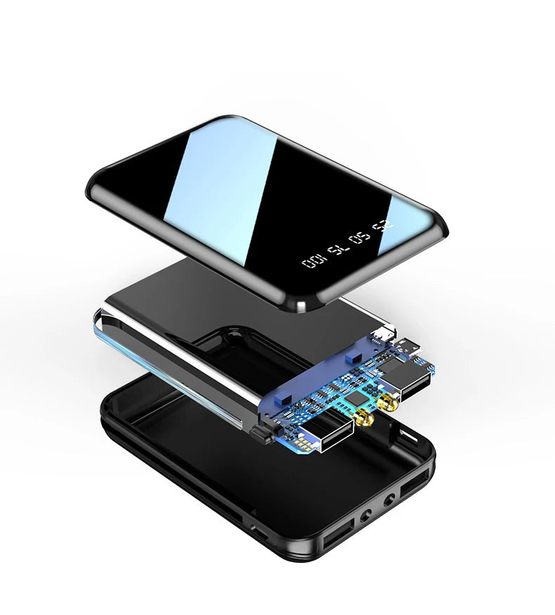 20000mAh Mini Power Bank Portable Charger Mirror Screen LED Digital Powerbank External Battery for iPhone Xiaomi Huawei Samsung