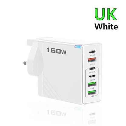 6-Port USB Type-C Fast Charger 160W With EU US UK Plugs
