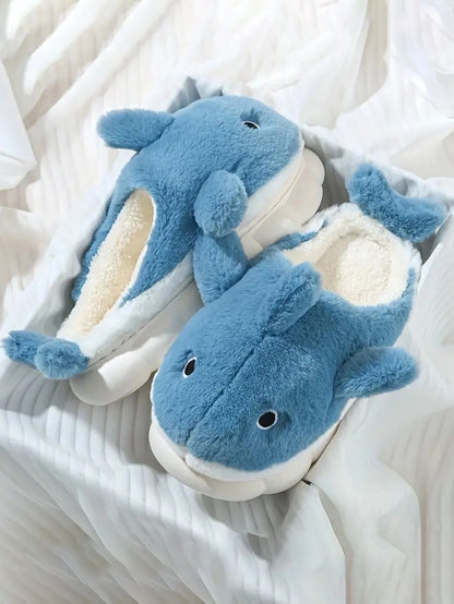 Soft Plush Shark Slippers For Adults Indoor Anti-Skid Winter House Slippers