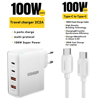 100W USB Type-C Charger PD QC4.0/3.0 Fast Charging