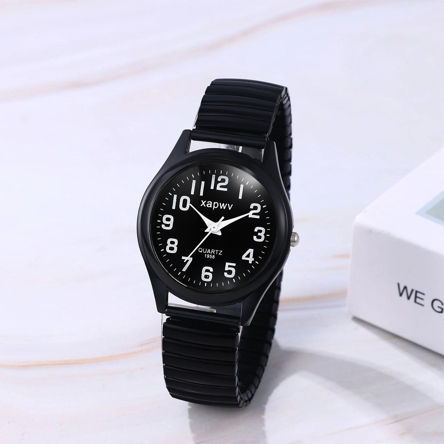 Elastic Strap Watch for Men Couples Clear and Easy Read Large Black Digital Hard Steel Strap Waterproof
