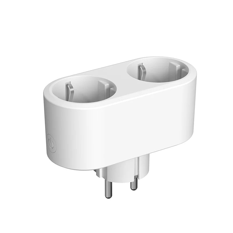 Tuya Wifi Smart Dual Plug Socket Eu 16A 20A 2 in 1 Function with Power Monitor Voice Control Smart Life Works with Alexa Google