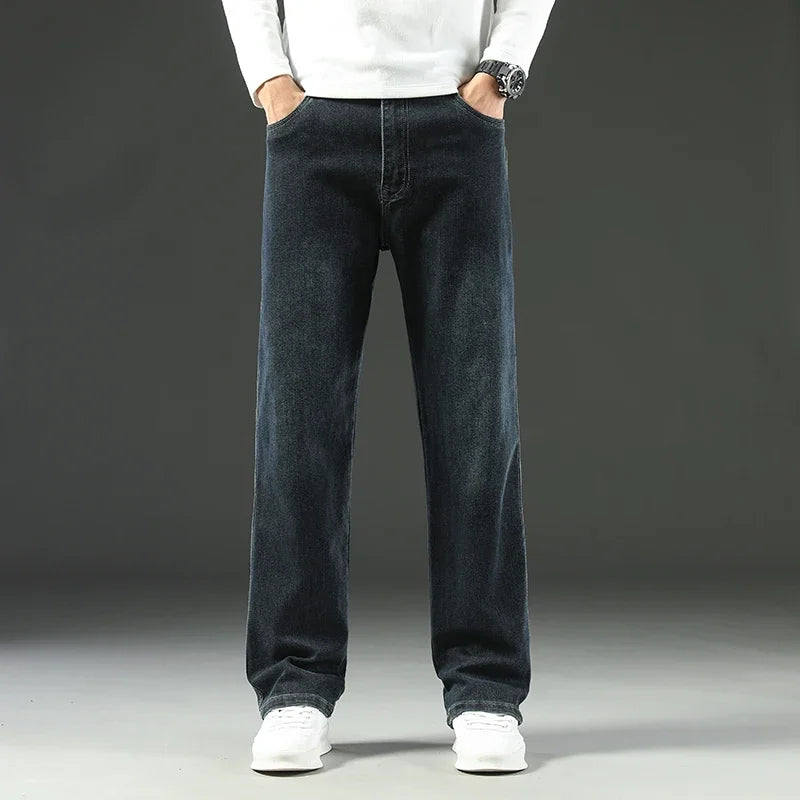 Men's Loose Straight Wide-Leg Jeans, Casual Business Style