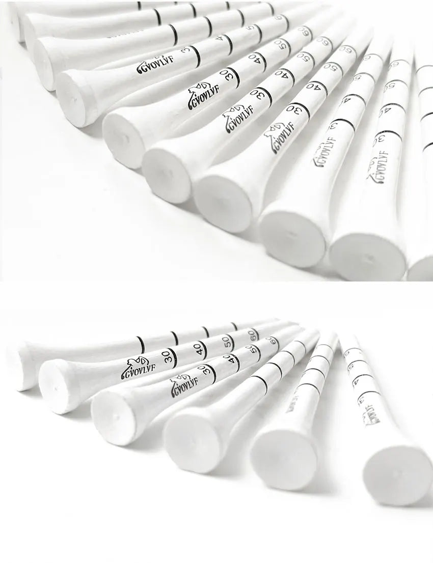 50 Pieces Bamboo Golf Degree Scale Tees 83mm Reduce Friction Side Spin Golf Tees White and Black Adjustable Depth