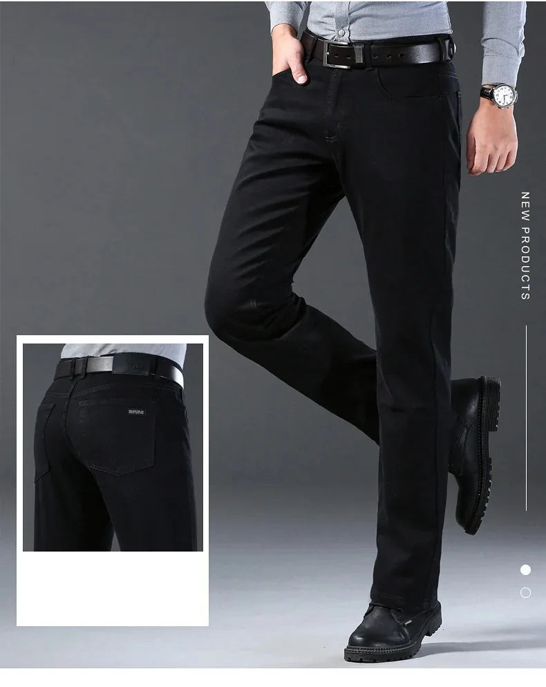 Men's Black Denim Jeans, Straight Leg, Stretch, Casual Work Trousers