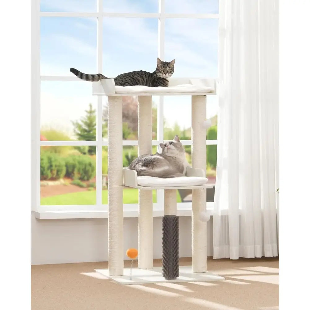 Large Indoor Cat Tower, Modern 43.7 Cat Condo with Scratching Post, Perch, Removable Pads, White