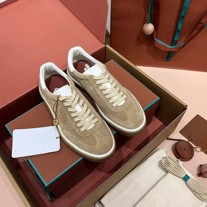 Men's Genuine Leather Lace Up Round Toe Trainer Shoes White