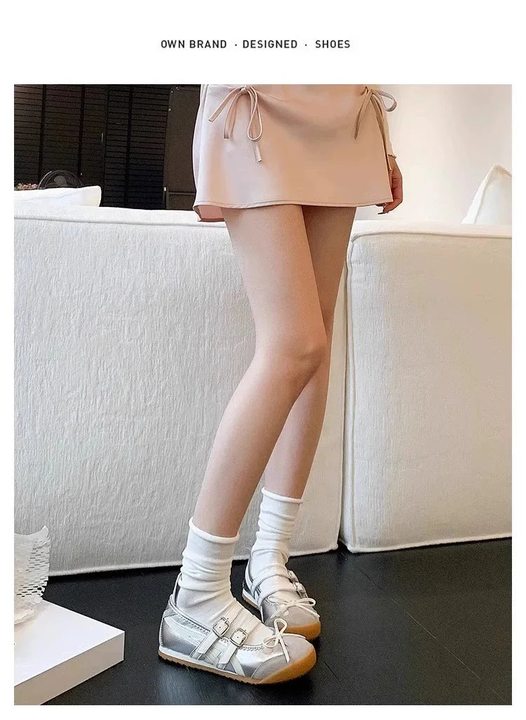 Women Flats Bow Ballet Dance Mary Jane Shoes Summer Sandals 2024 Fashion New Brand Dress Designer Casual Shallow Zapatos Mujer