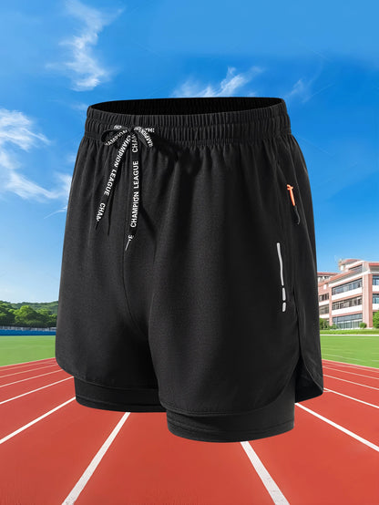 Men Quick Dry 2 in 1 Running Shorts Polyester Elastane