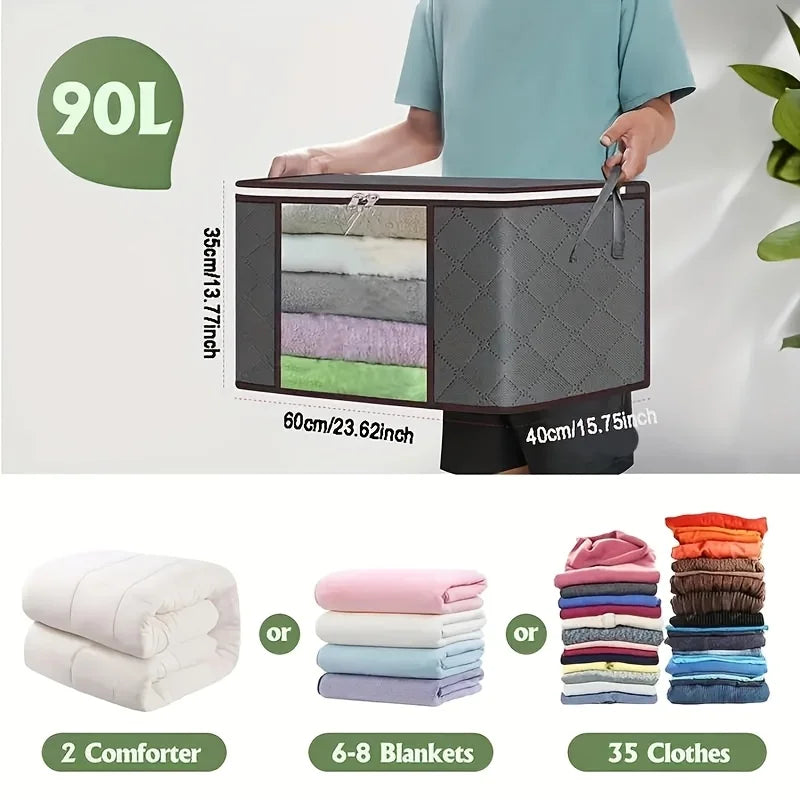 6pcs 23.78 gallon oversized storage bag with zipper and lid - Foldable and durable clothing organizing bag suitable for bedding
