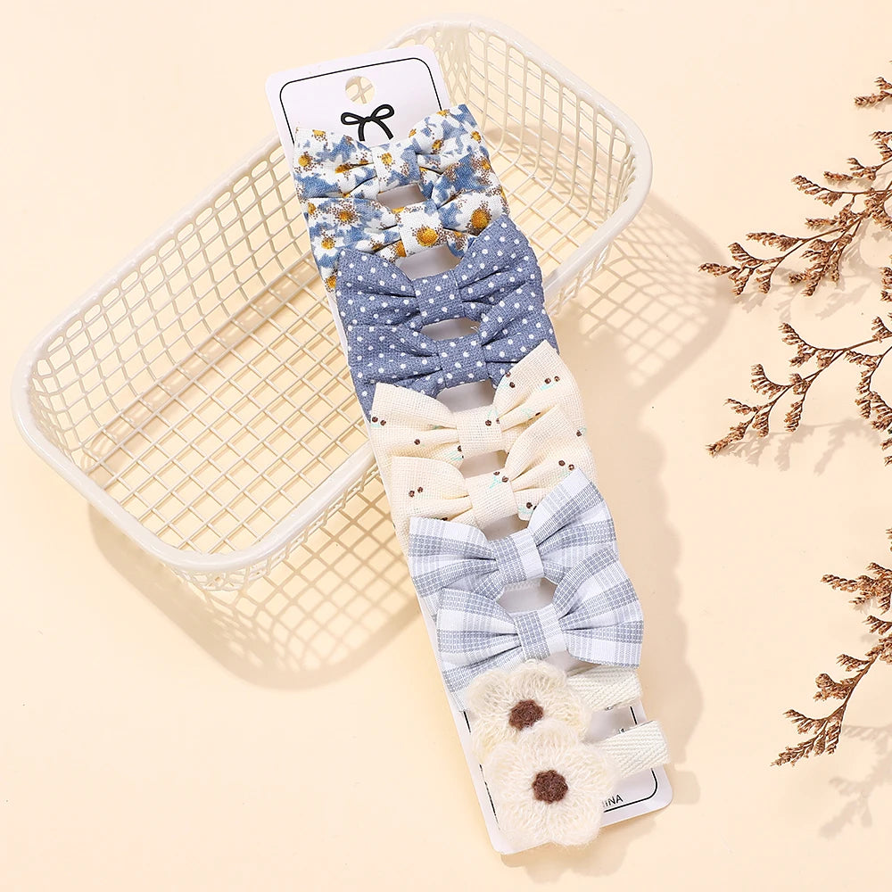 RAINBOW BOWS 10Pcs/set Handmade Fabric Printed Barrette Boutique Mini Bangs Bow Hair Clip Ins Daisy Hairgripes 2025 Spring Style