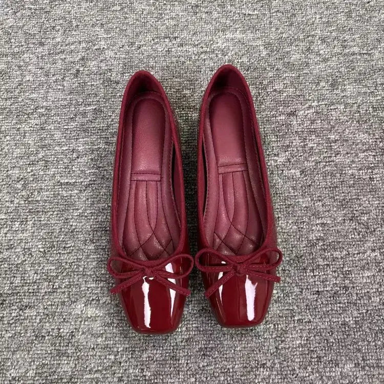 2025Spring and Autumn New Bowknot Shallow Soft-soled Women’s Loafers, French-style Versatile Square-toe Flats, Flat Ballet Shoes