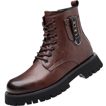 Mens Genuine Leather Motorcycle Boots Mid Calf With Thick Sole