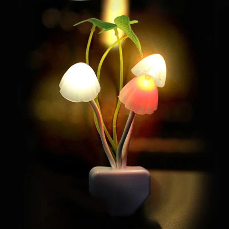 Novelty Mushroom Night Light – LED Colorful Lamp with EU & US Plug, Light Sensor, 220V