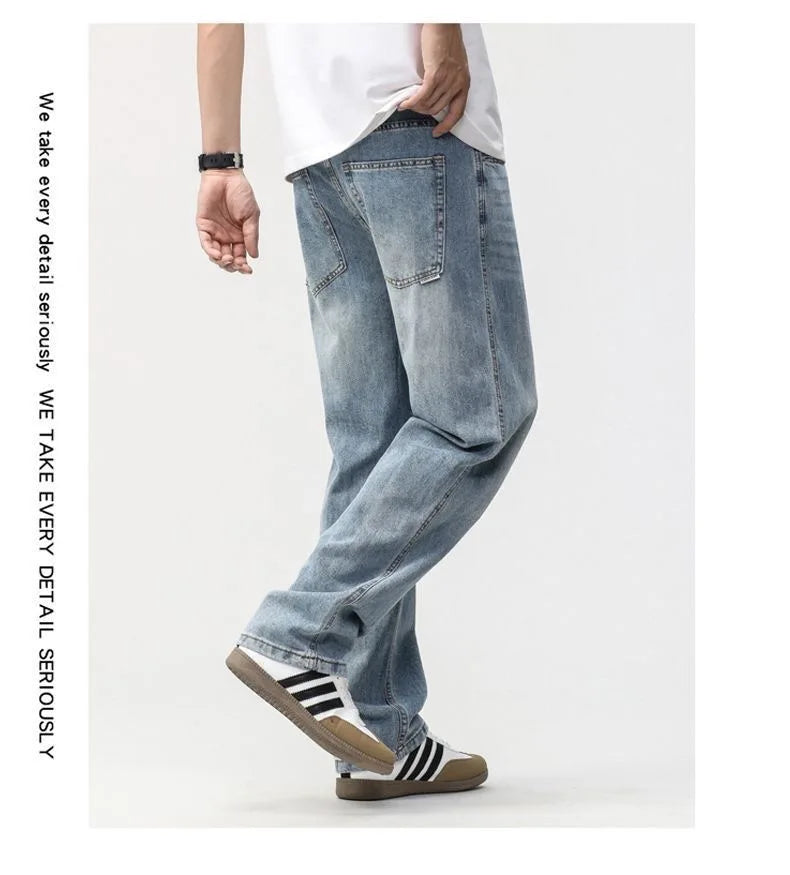Men's Loose Straight Jeans, Light Blue, Casual Minimalist