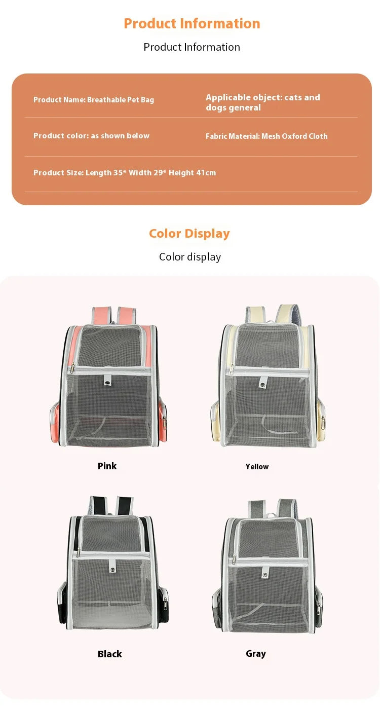Practical, foldable cross-border pet bag. New style for cats and dogs, portable, breathable, spacious. Portable cat backpack.