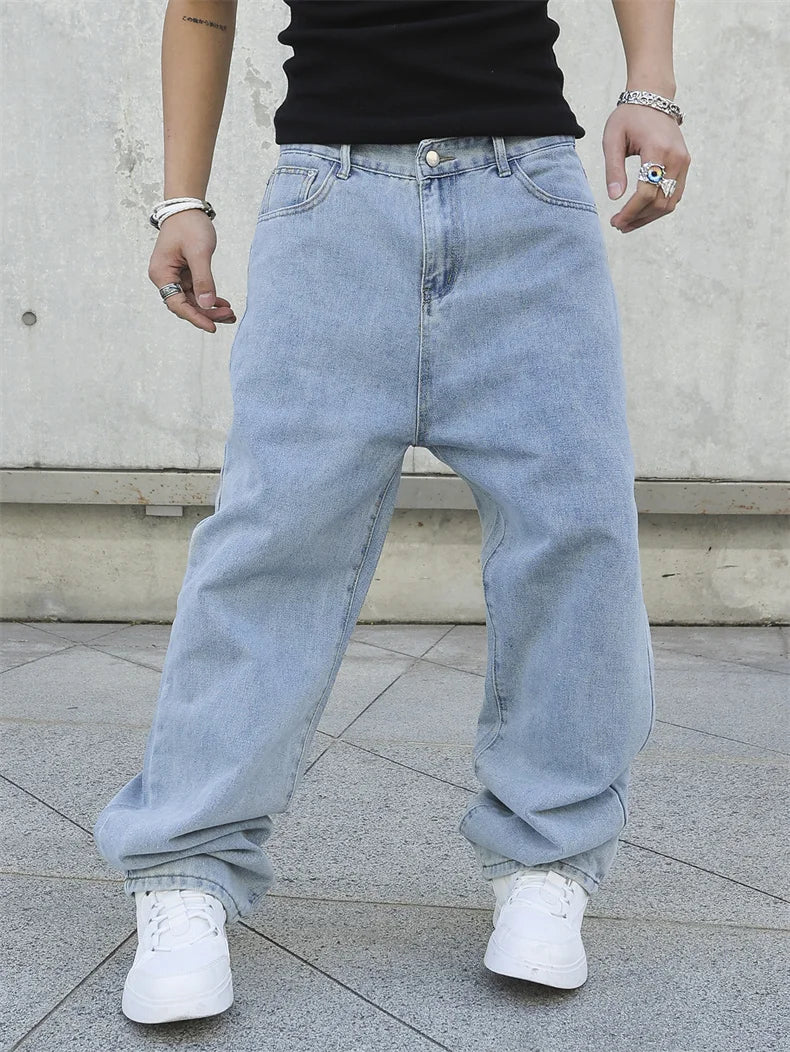 Men's Denim Baggy Jeans Loose Straight Wide Leg Trousers