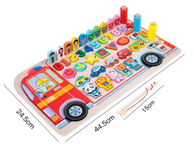 Montessori Educational Wooden Toys Preschool Children Fire Truck Busy Board Math Fishing Games Early Toys For Kids Xmas Gifts