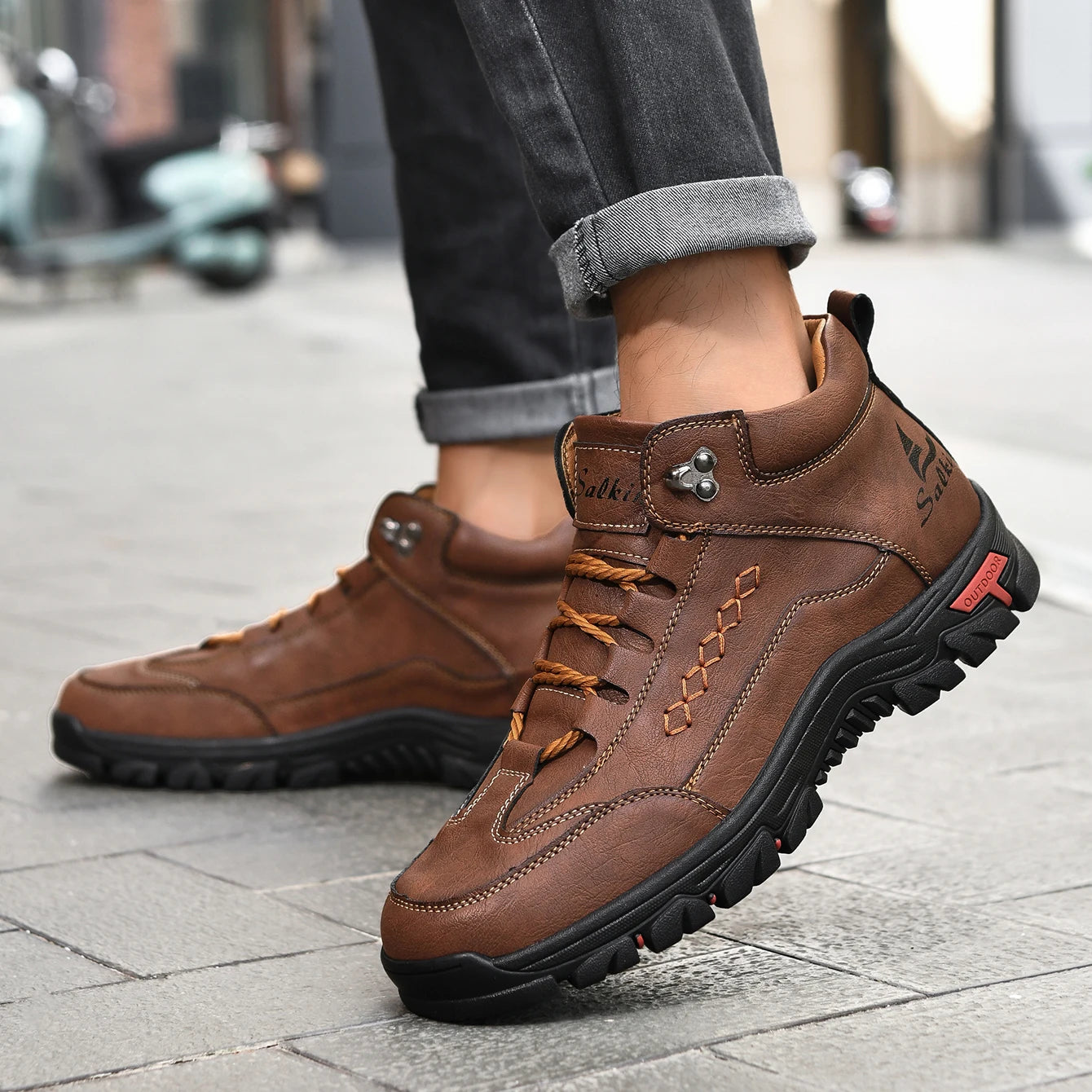 Men's Casual Leather Lace Up Ankle Boots Outdoor Boots