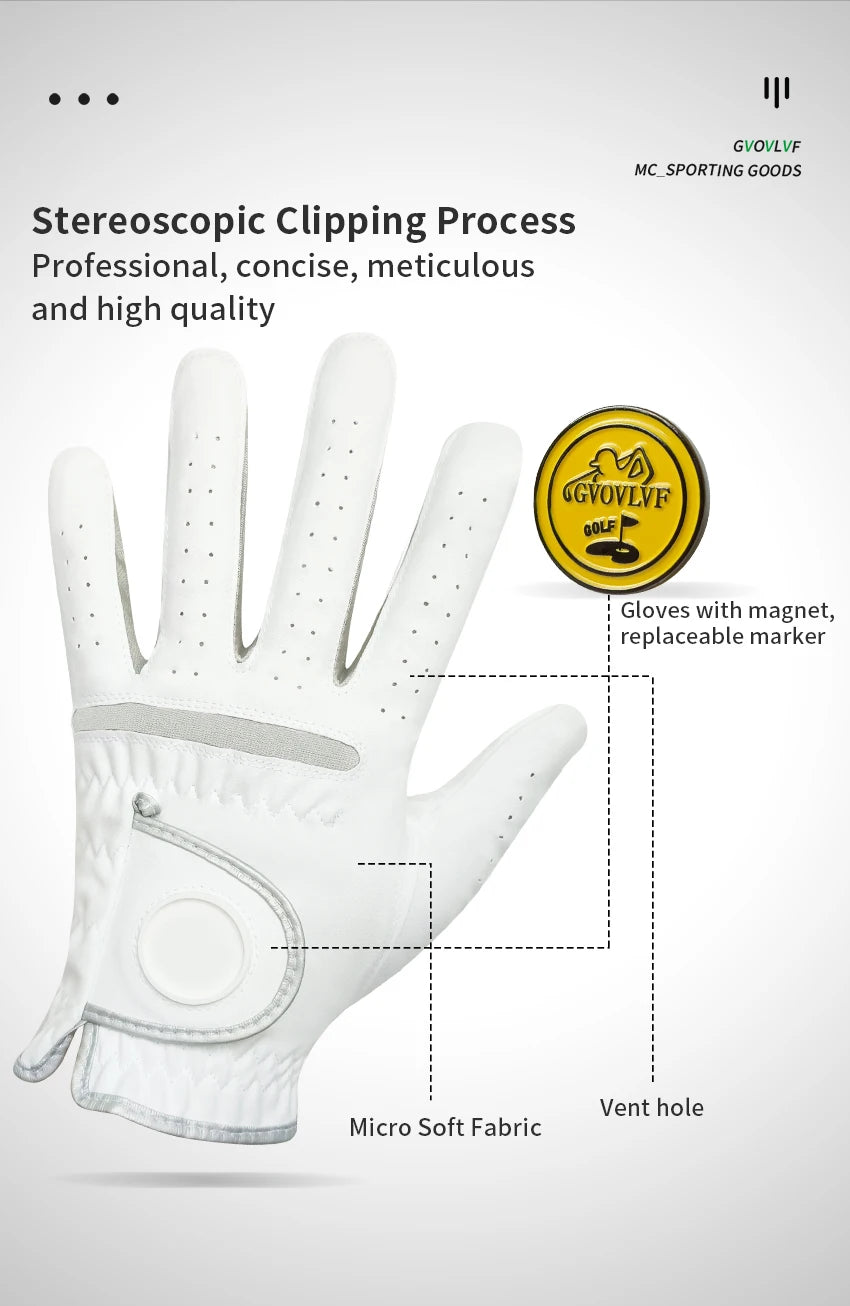 1 Piece Men Golf Glove Micro Soft Fabric Breathable Comfortable Fitting With Magnetic Marker Replaceable For Golfers