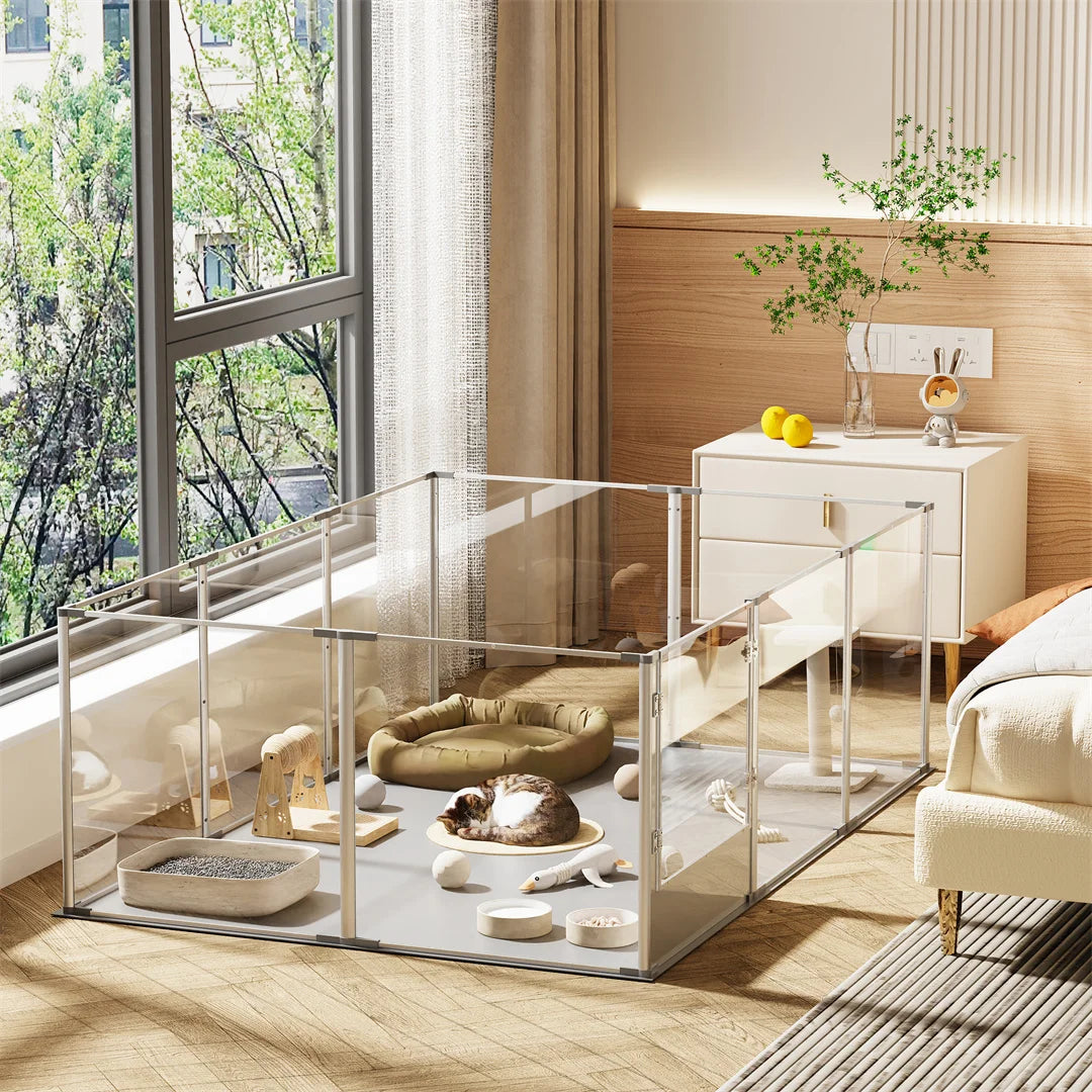 180cm Whelping Playpen Clear Acrylic Dog Playpen Exercise Fence with Waterproof Fertility Pad for Pets