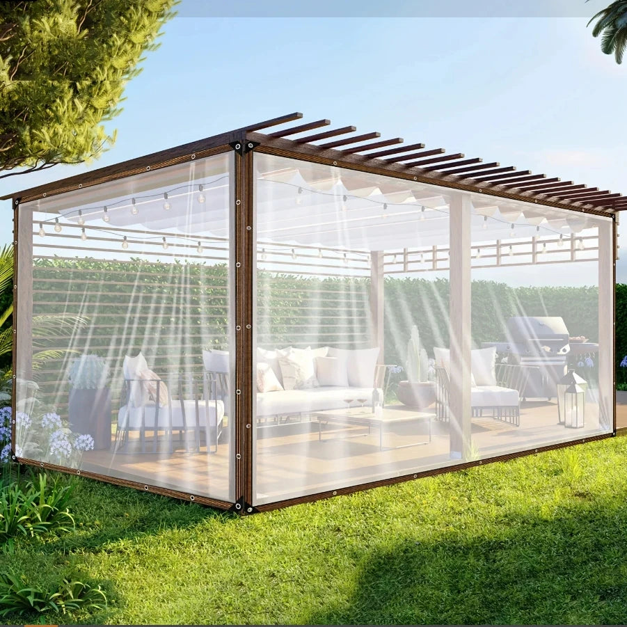 Clear Waterproof Polyester Tarp with Reinforced Grommets - Versatile Protection for Gardens, Patios, and Outdoor Adventures
