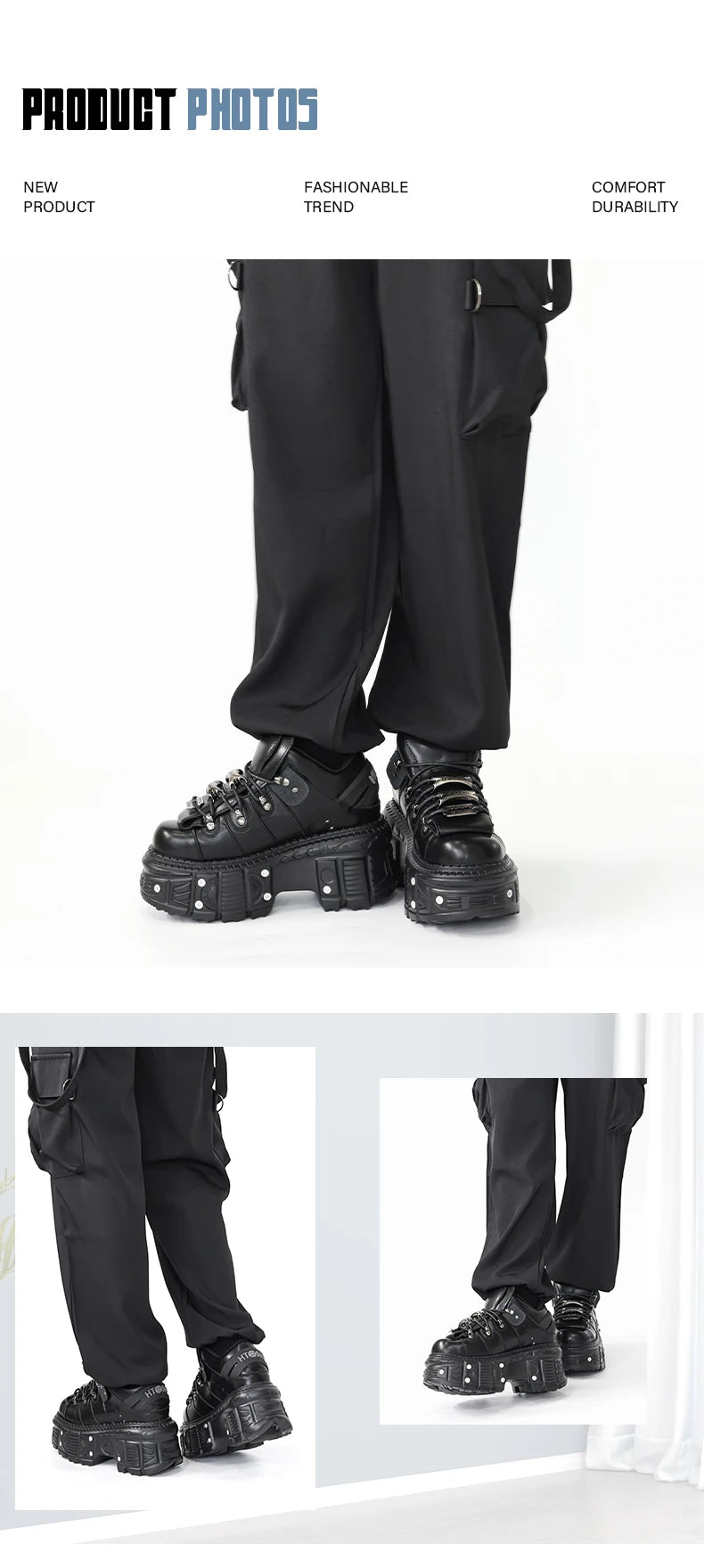 2025 New Punk Style Women Shoes Lace-up Heel Height 6CM Platform Shoes Woman Gothic Ankle Rock Boots Metal Decor Woman Sneakers