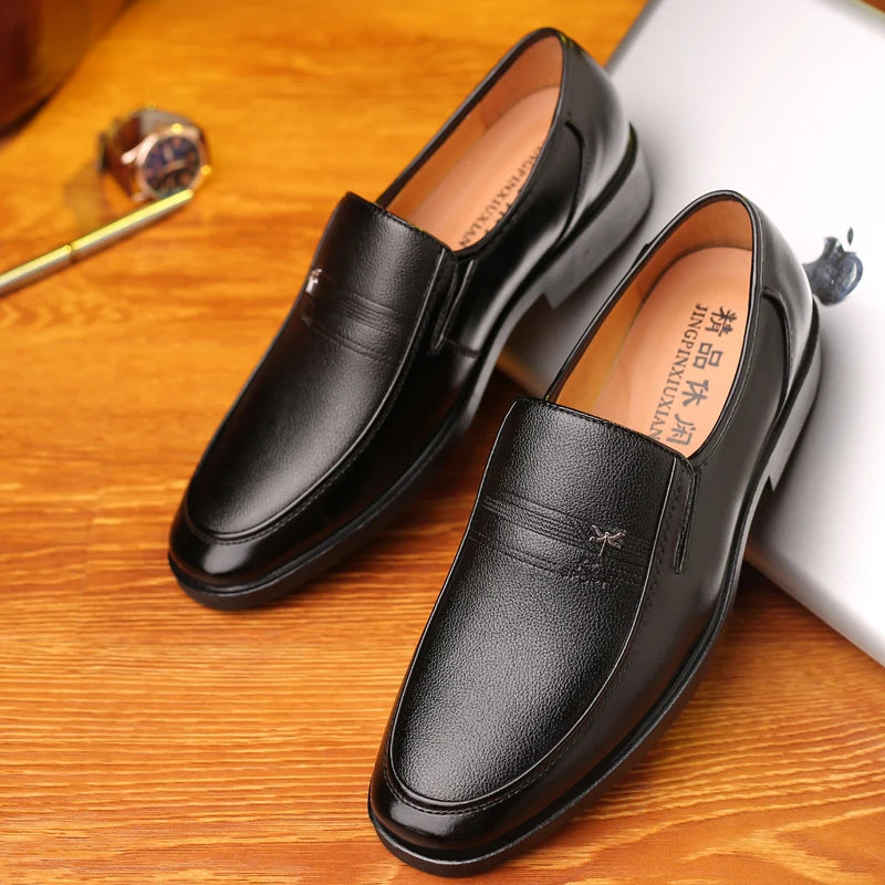 Leather Shoes Slip On Black Mens Formal Loafers Dress Moccasins