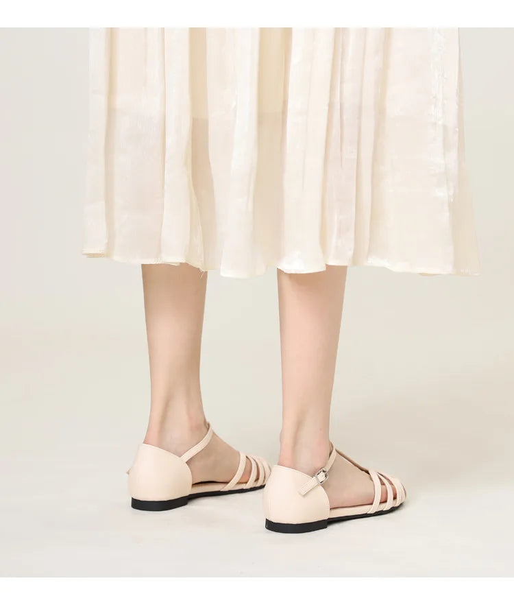 ZAROY Summer Cross Strap Flat Sandals Women Round Toe Ankle Buckle Hollow Casual Roman Sandalia Zapatos De Mujer сандали