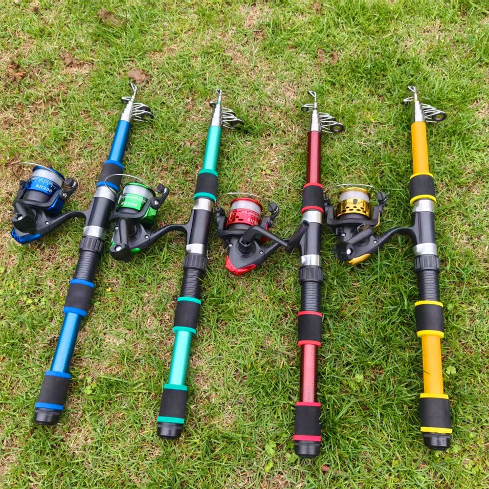 1.8m 2.1M Fishing Rod and Reel Line Lure Set Carbon Fiber Telescopic Fishing Rod 5.2:1BB Spinning Reel for Saltwater Freshwater